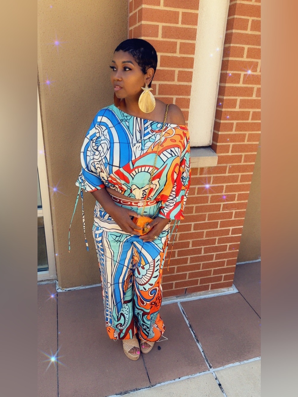 Vibrant Multicolor Off-Shoulder  2 pc pants set
